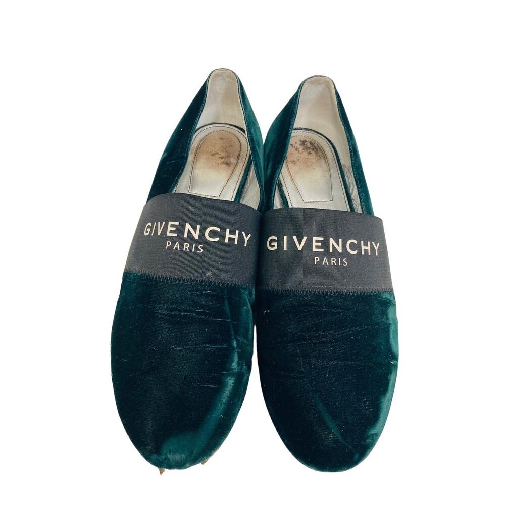 GIVENCHY Green Velvet Bedford Logo Smoking Slipper Flats Loafer Size 39.5 - Picture 4 of 10